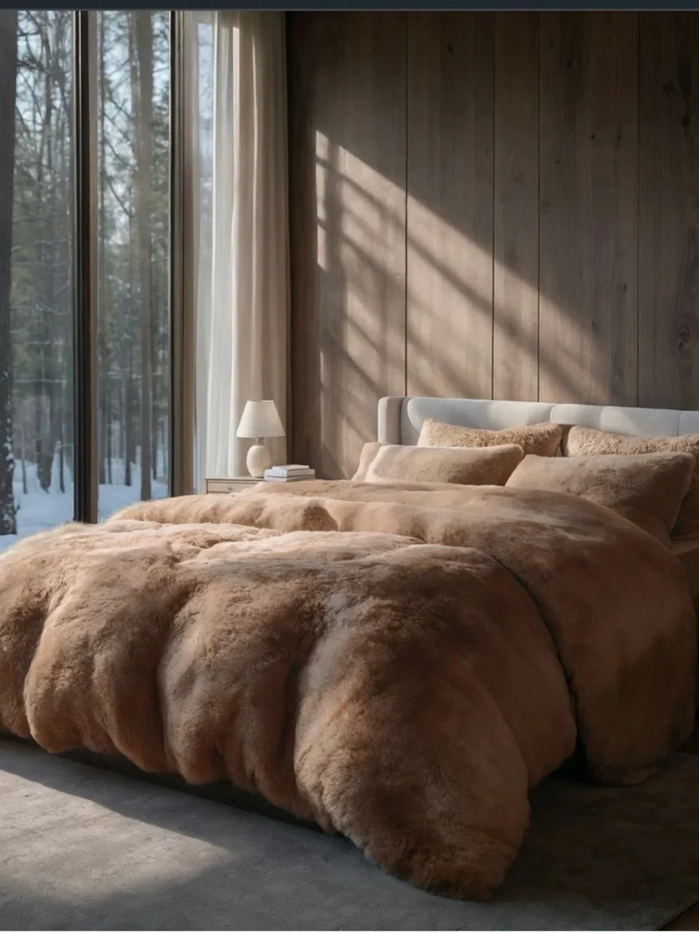 Plush Faux Fur Comforter in Taupe Brown